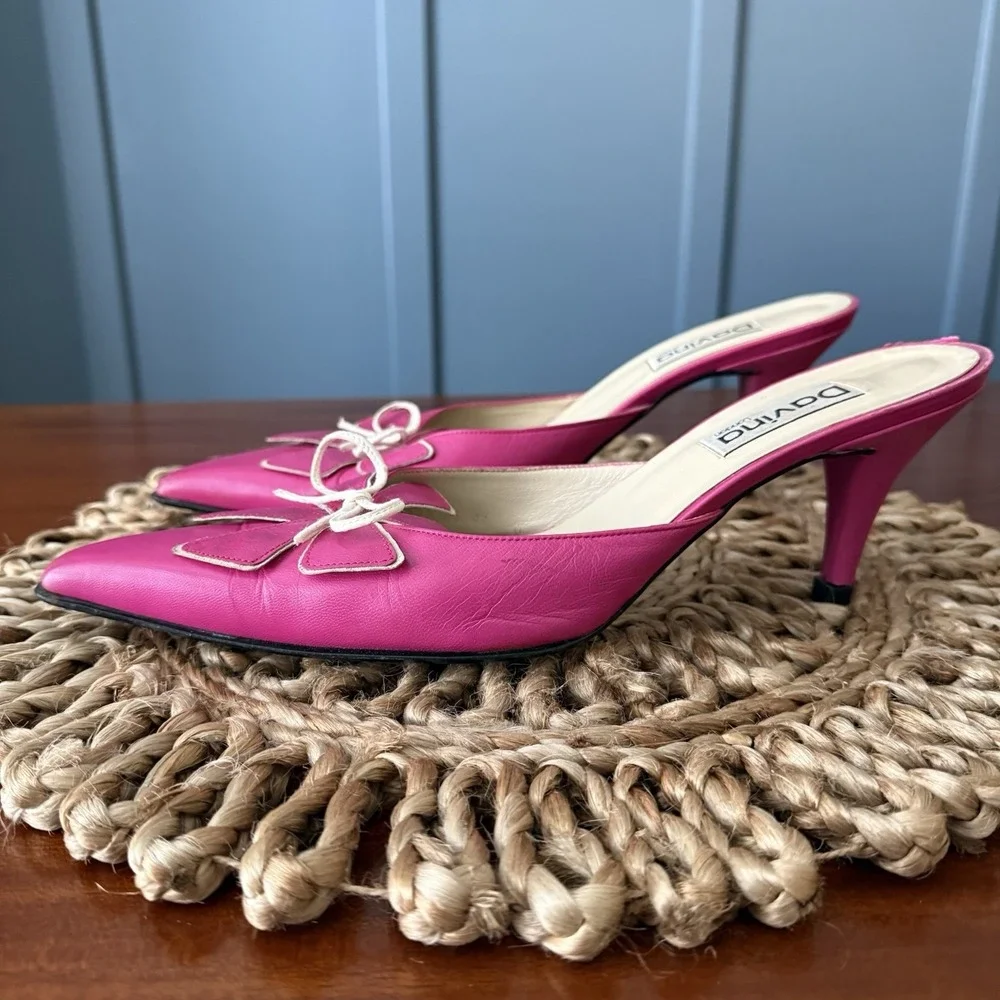Davina London Hot Pink Leather Sling back Kitten Heel Mules Womens 10 EU 41 - Picture 6 of 16